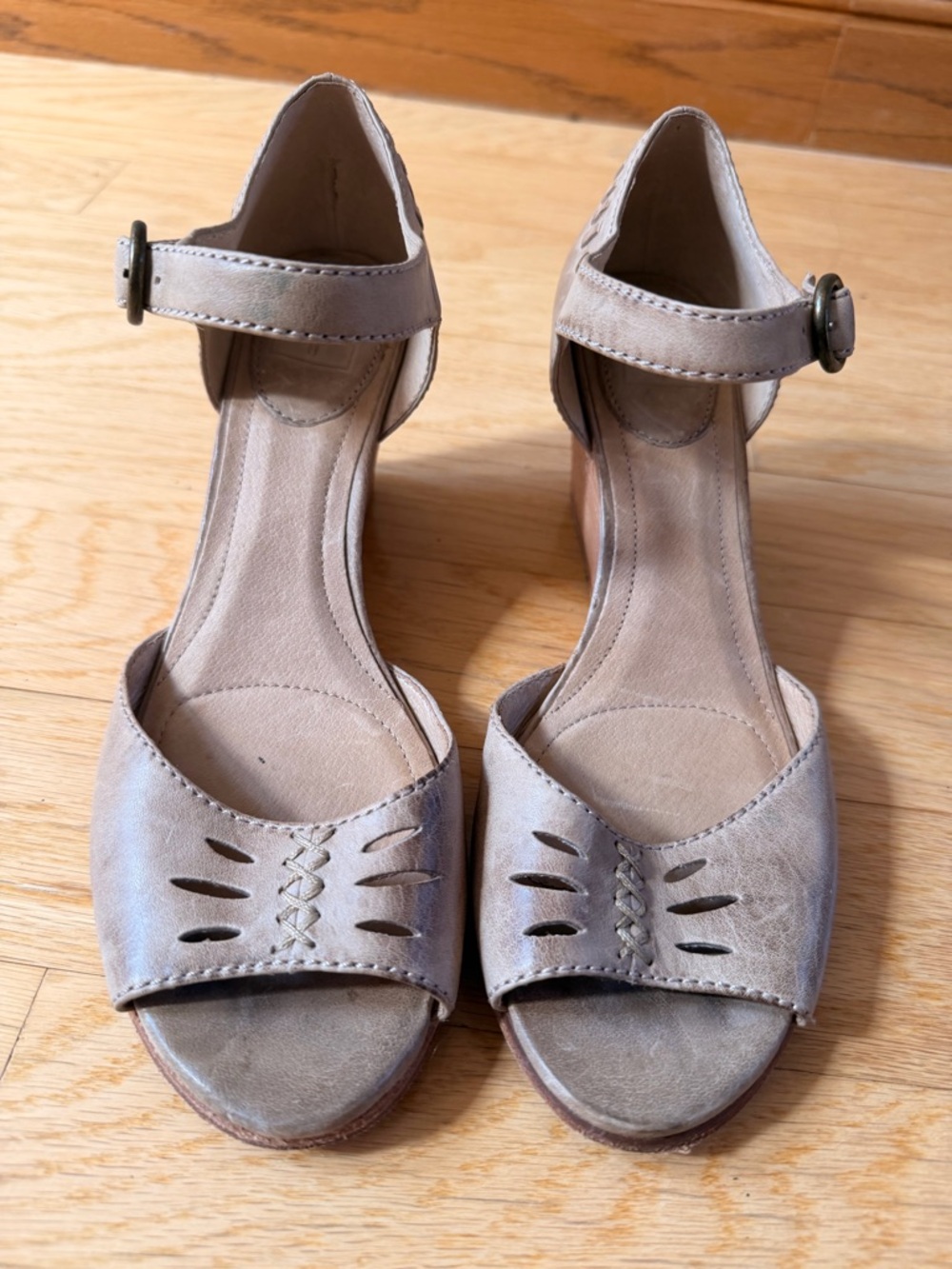 Frye Taupe Suede Wedge Sandals with Ankle Strap - Picture 5 of 7
